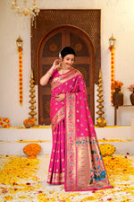 Pink Silk Woven Paithani Saree With Weaving Zari Work