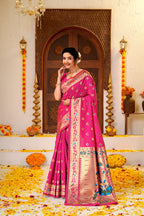 Pink Silk Woven Paithani Saree With Weaving Zari Work