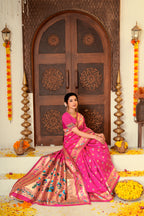 Pink Silk Woven Paithani Saree With Weaving Zari Work