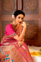 Pink Silk Woven Paithani Saree With Weaving Zari Work