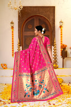Pink Silk Woven Paithani Saree With Weaving Zari Work