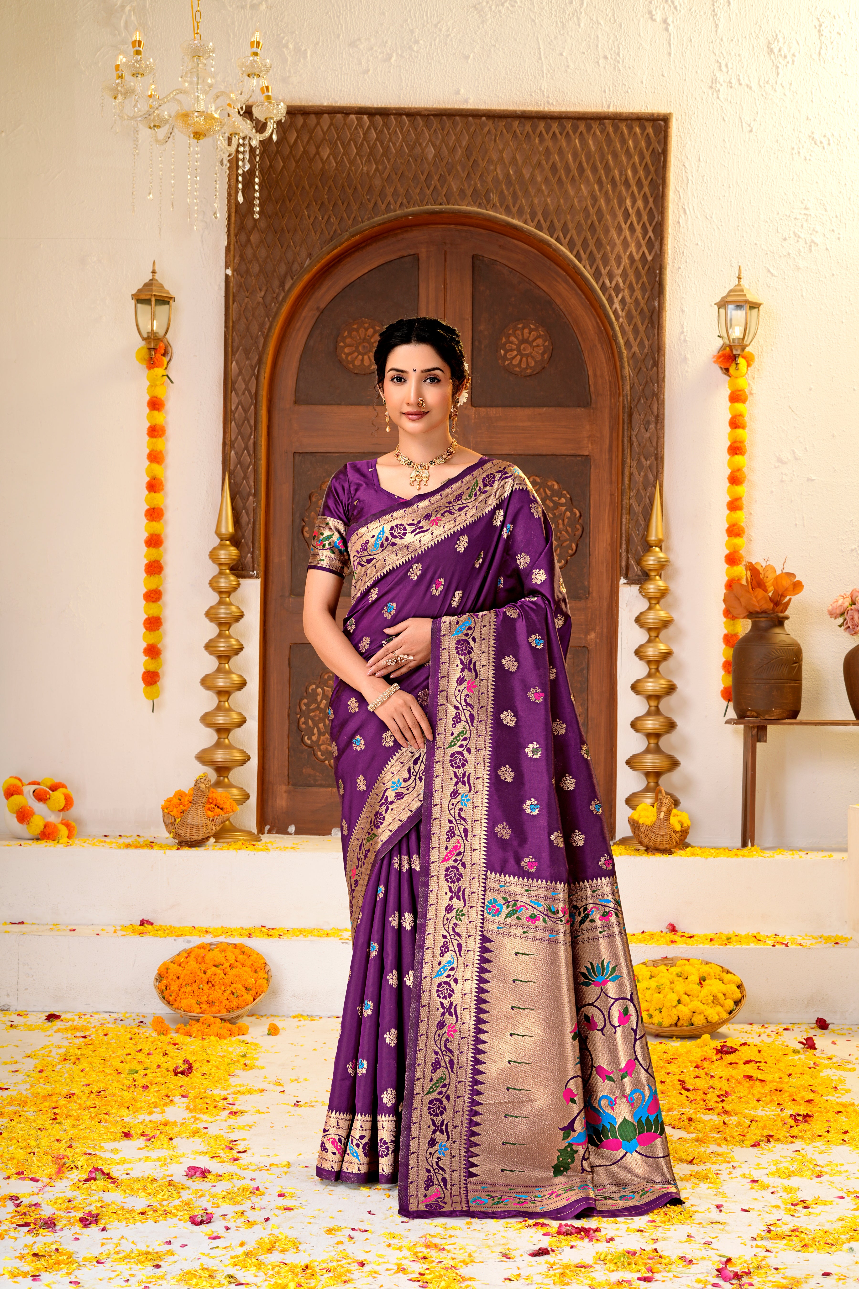 Dark Purple Silk Woven Paithani Saree With Weaving Zari Work