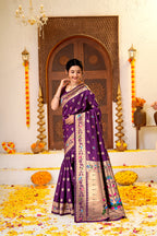 Dark Purple Silk Woven Paithani Saree With Weaving Zari Work