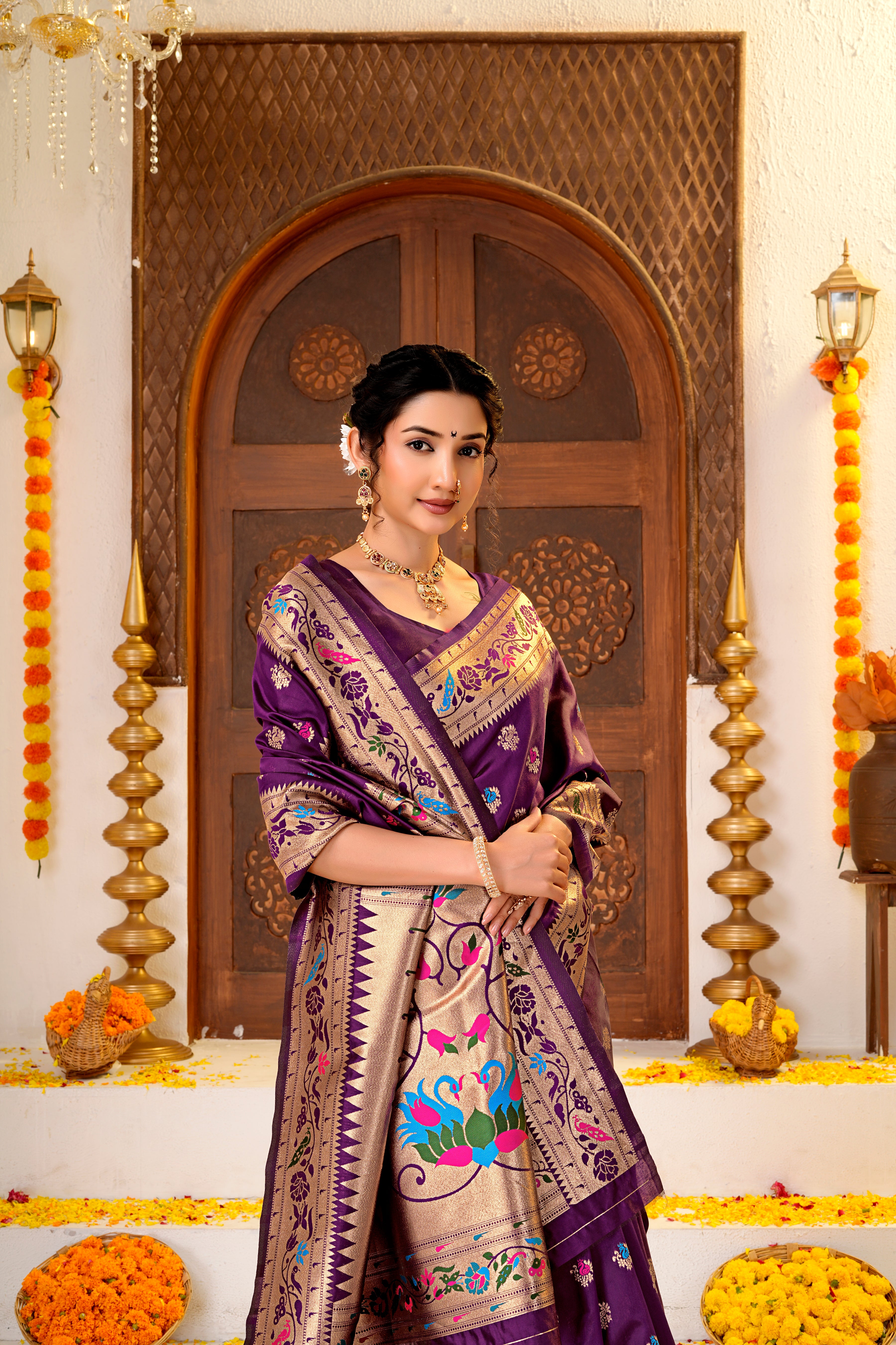 Dark Purple Silk Woven Paithani Saree With Weaving Zari Work