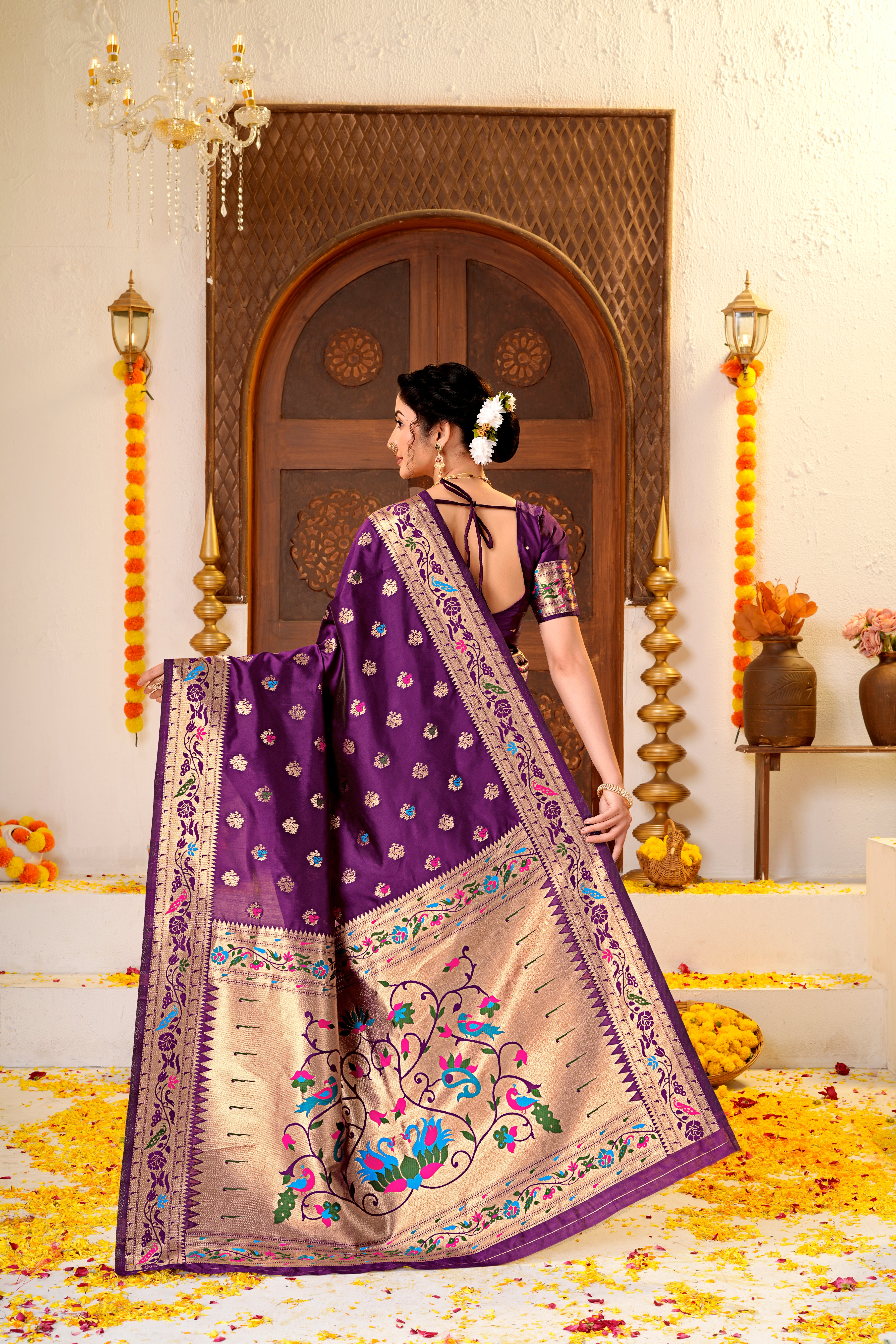 Dark Purple Silk Woven Paithani Saree With Weaving Zari Work