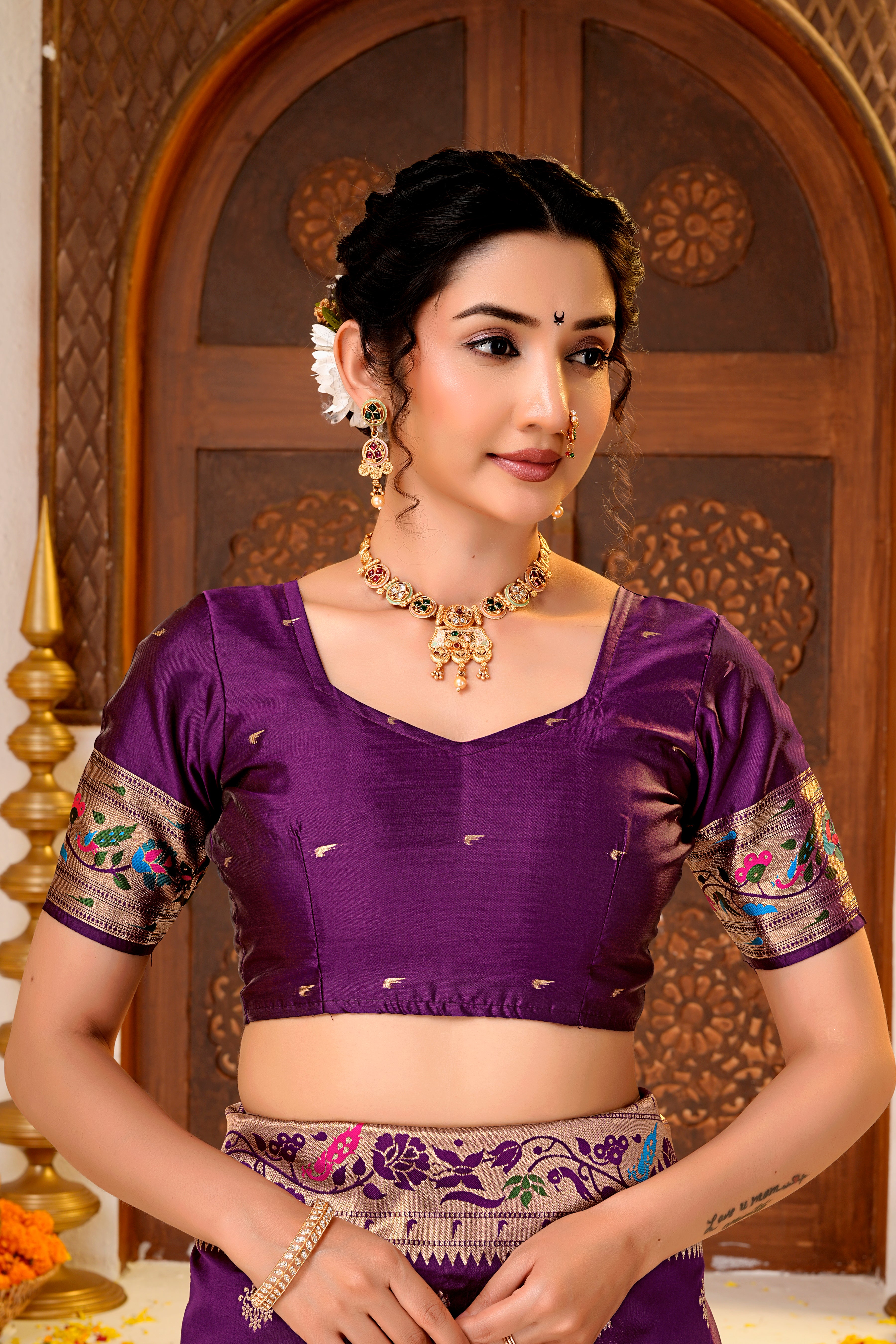 Dark Purple Silk Woven Paithani Saree With Weaving Zari Work