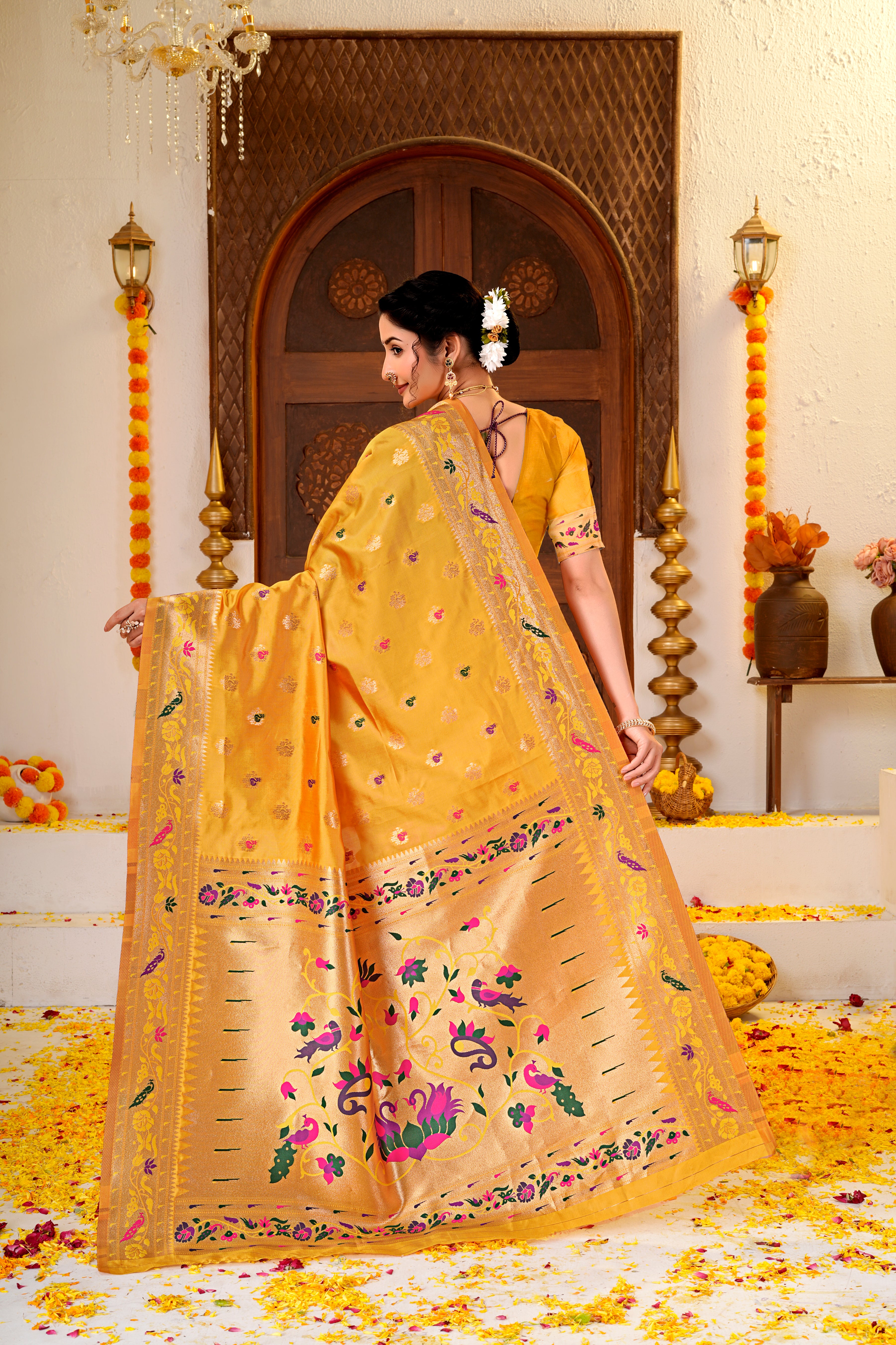 Yellow Silk Woven Paithani Saree With Weaving Zari Work