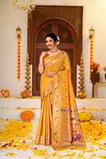 Yellow Silk Woven Paithani Saree With Weaving Zari Work