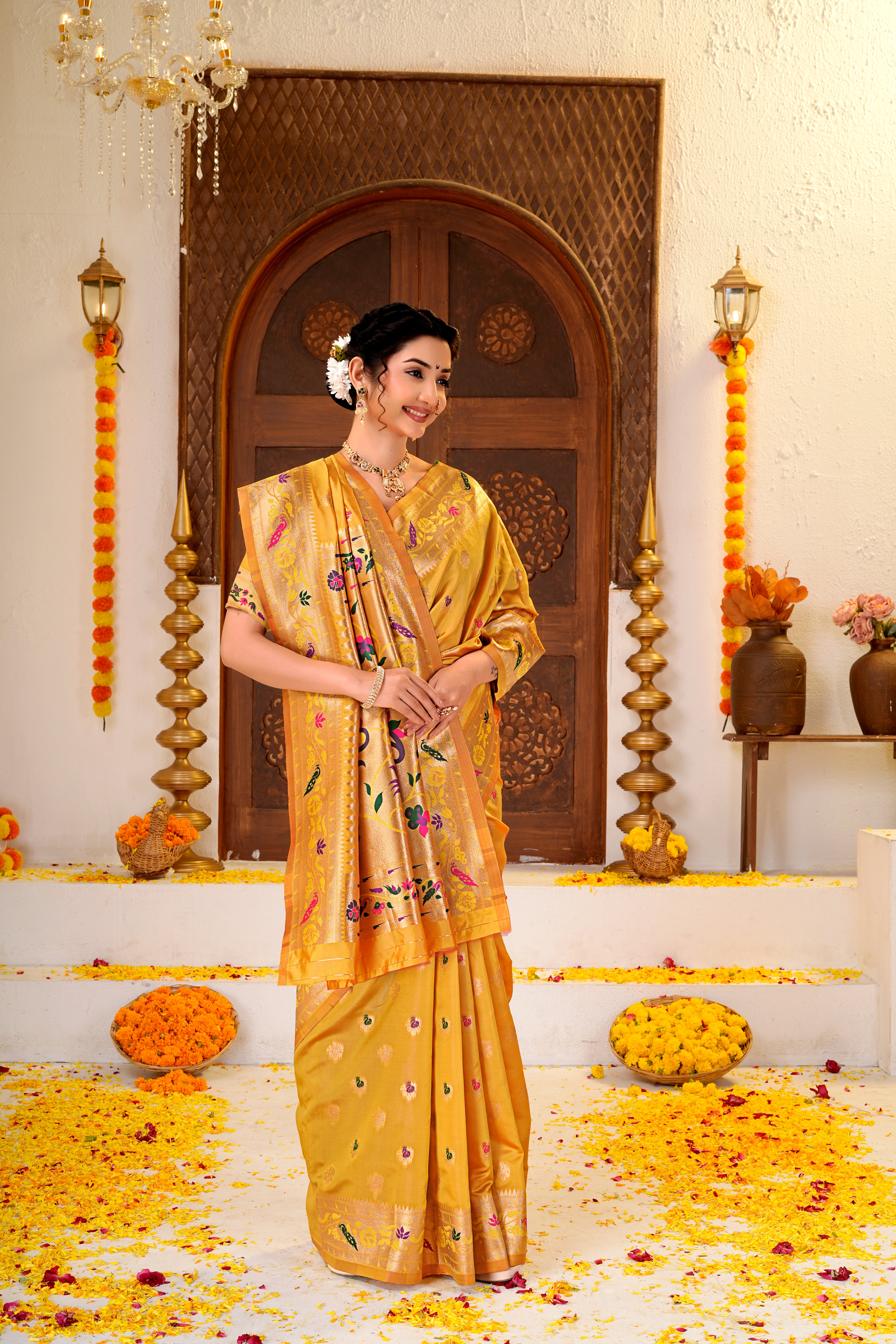 Yellow Silk Woven Paithani Saree With Weaving Zari Work