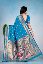 Teal Blue Silk Woven Paithani Saree With Weaving Zari Work