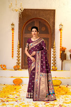 Maroon Silk Woven Paithani Saree With Weaving Zari Work