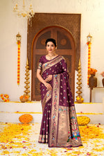 Maroon Silk Woven Paithani Saree With Weaving Zari Work