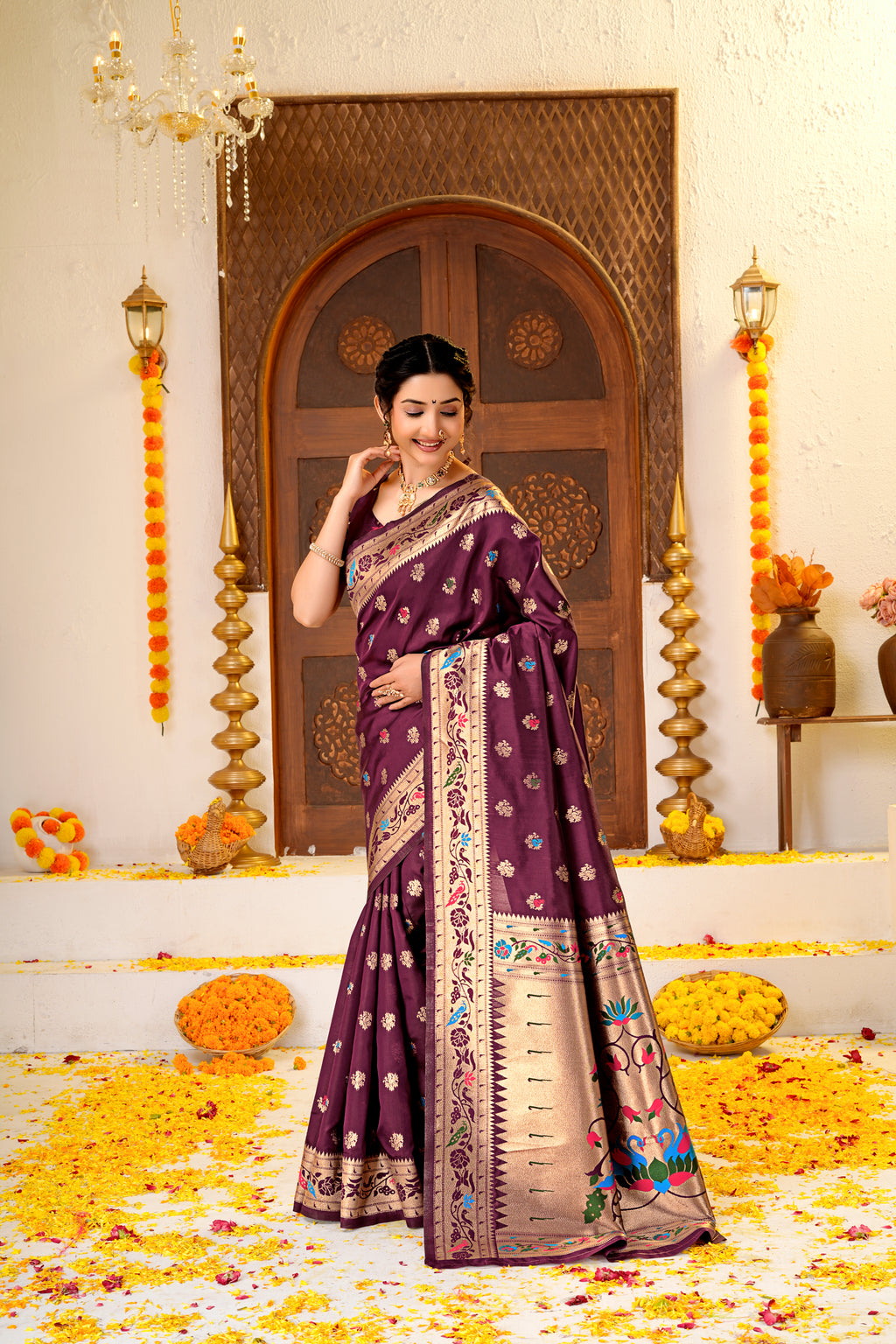 Maroon Silk Woven Paithani Saree With Weaving Zari Work