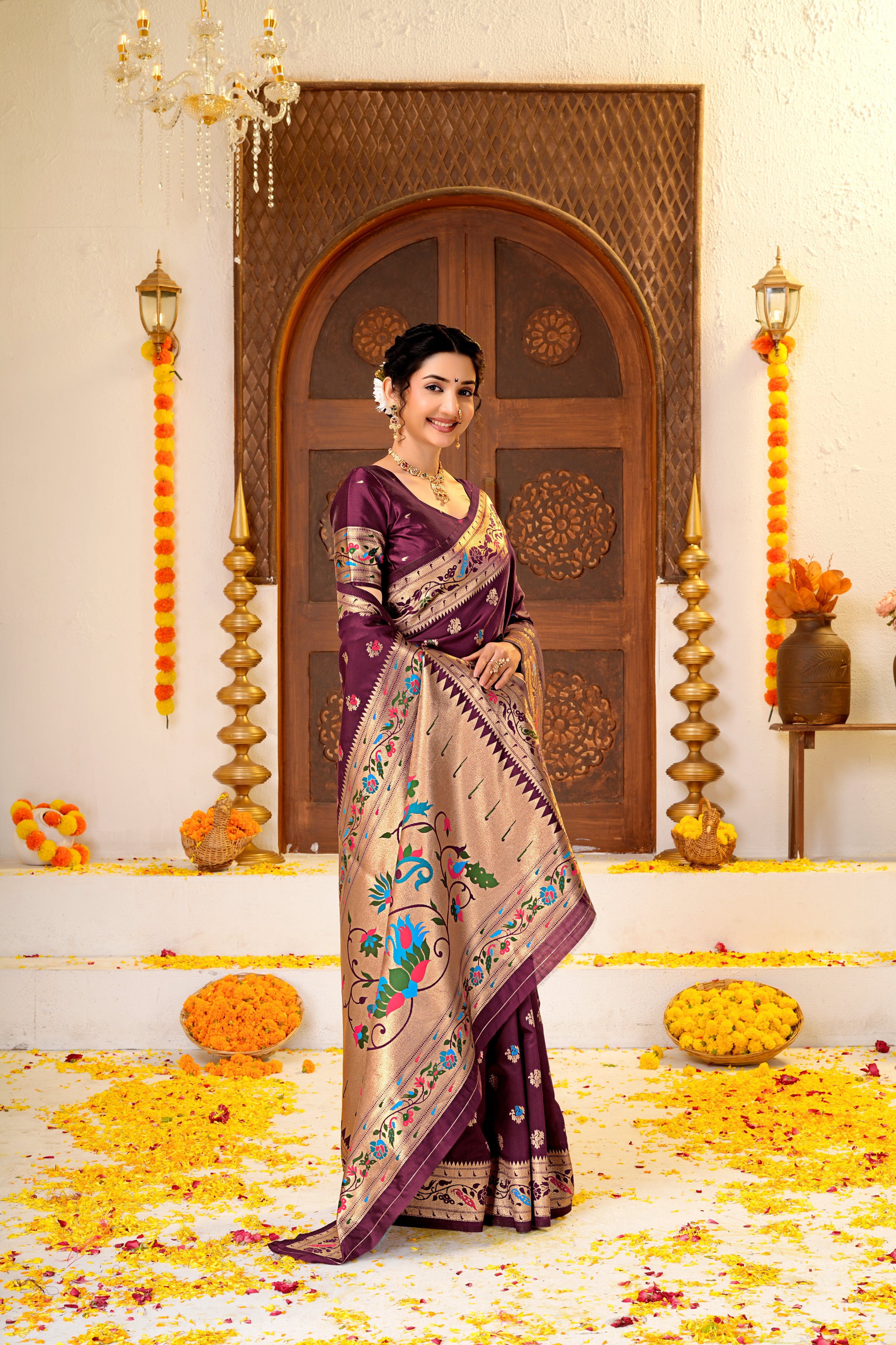 Maroon Silk Woven Paithani Saree With Weaving Zari Work