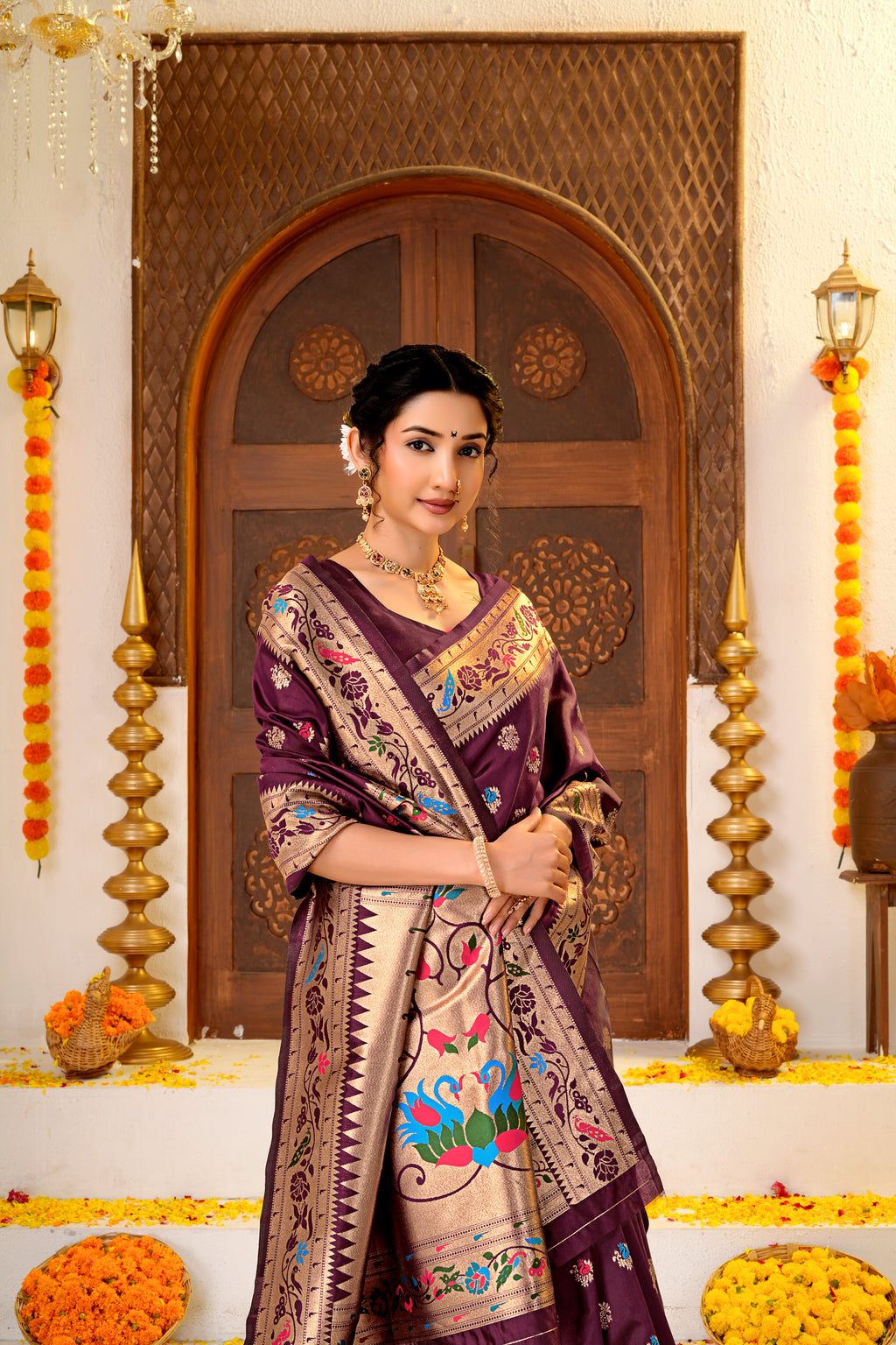 Maroon Silk Woven Paithani Saree With Weaving Zari Work