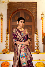 Maroon Silk Woven Paithani Saree With Weaving Zari Work
