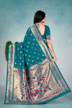 Rama Blue Silk Woven Paithani Saree With Weaving Zari Work