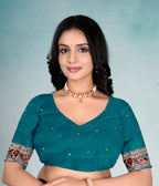 Rama Blue Silk Woven Paithani Saree With Weaving Zari Work