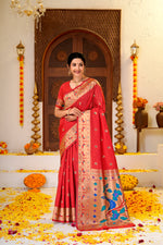 Red Silk Woven Paithani Saree With Weaving Zari Work