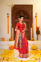 Red Silk Woven Paithani Saree With Weaving Zari Work