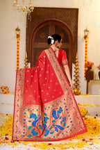 Red Silk Woven Paithani Saree With Weaving Zari Work