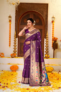 Dark PurpleSilk Woven Paithani Saree With Weaving Zari Work