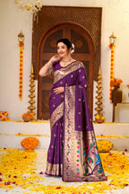 Dark PurpleSilk Woven Paithani Saree With Weaving Zari Work
