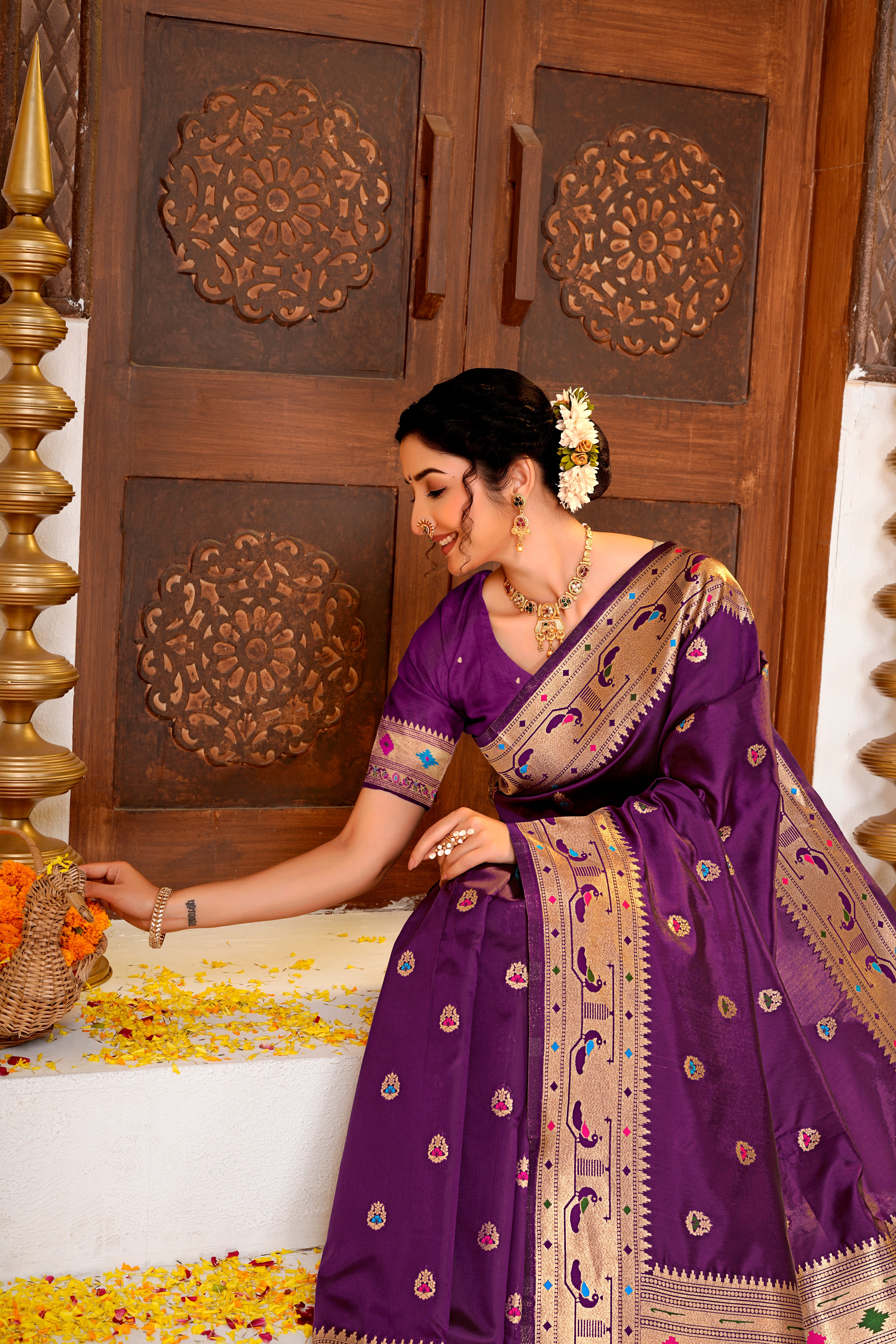 Dark PurpleSilk Woven Paithani Saree With Weaving Zari Work