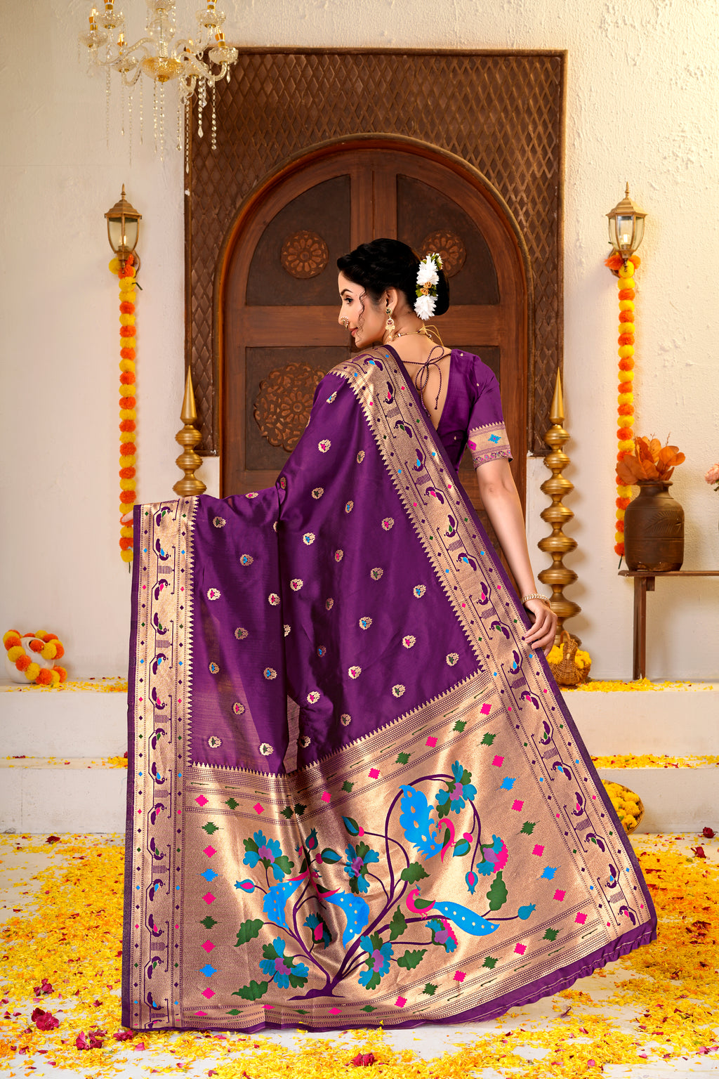 Dark PurpleSilk Woven Paithani Saree With Weaving Zari Work
