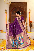 Dark PurpleSilk Woven Paithani Saree With Weaving Zari Work
