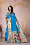 Teal Blue Silk Woven Paithani Saree With Weaving Zari Work