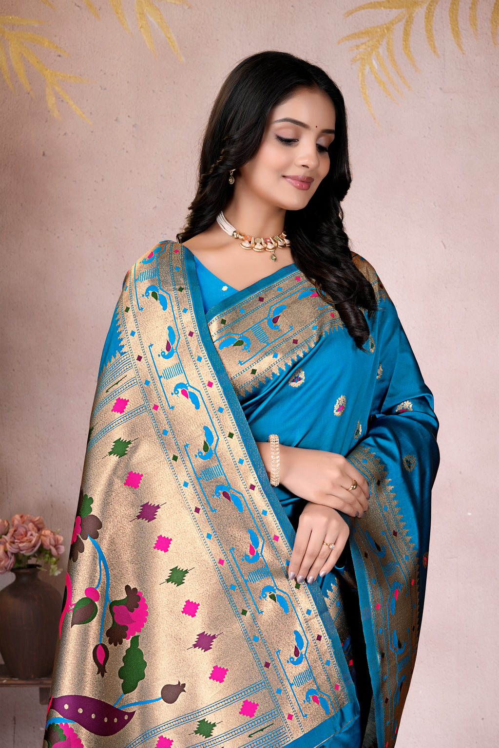 Teal Blue Silk Woven Paithani Saree With Weaving Zari Work