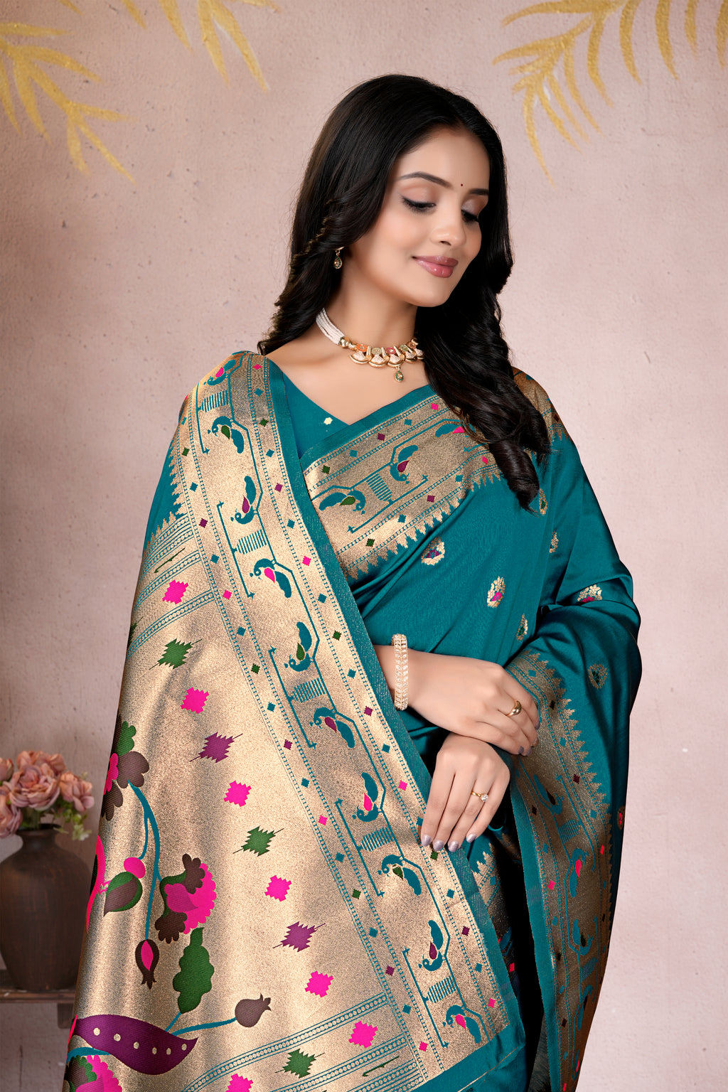 Rama Blue Silk Woven Paithani Saree With Weaving Zari Work