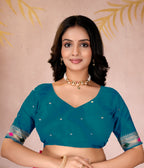 Rama Blue Silk Woven Paithani Saree With Weaving Zari Work