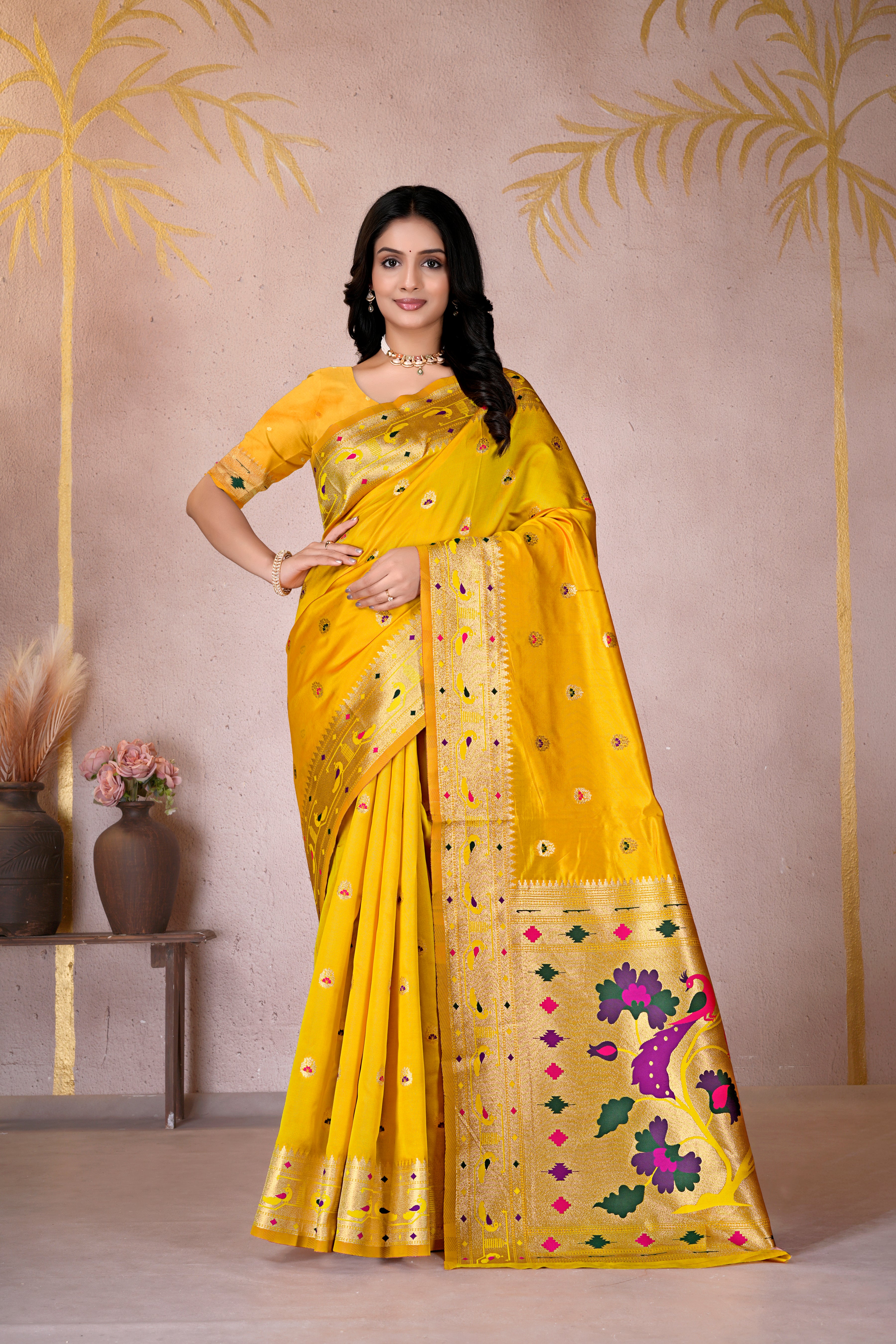 Yellow Silk Woven Paithani Saree With Weaving Zari Work