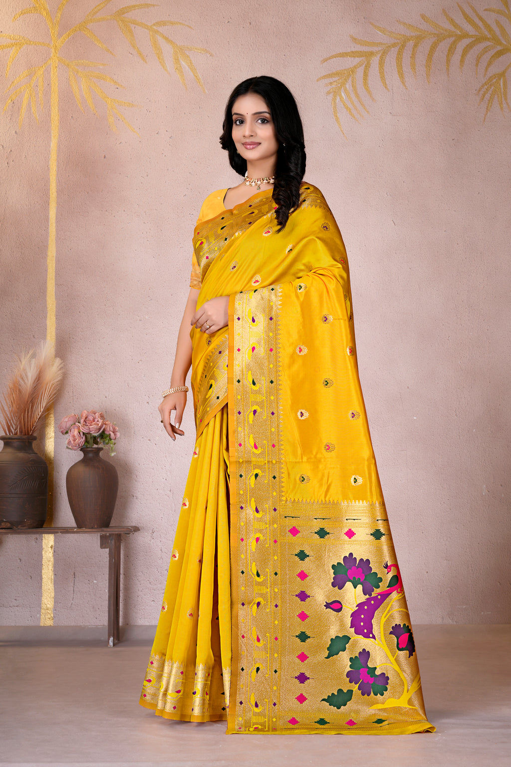 Yellow Silk Woven Paithani Saree With Weaving Zari Work