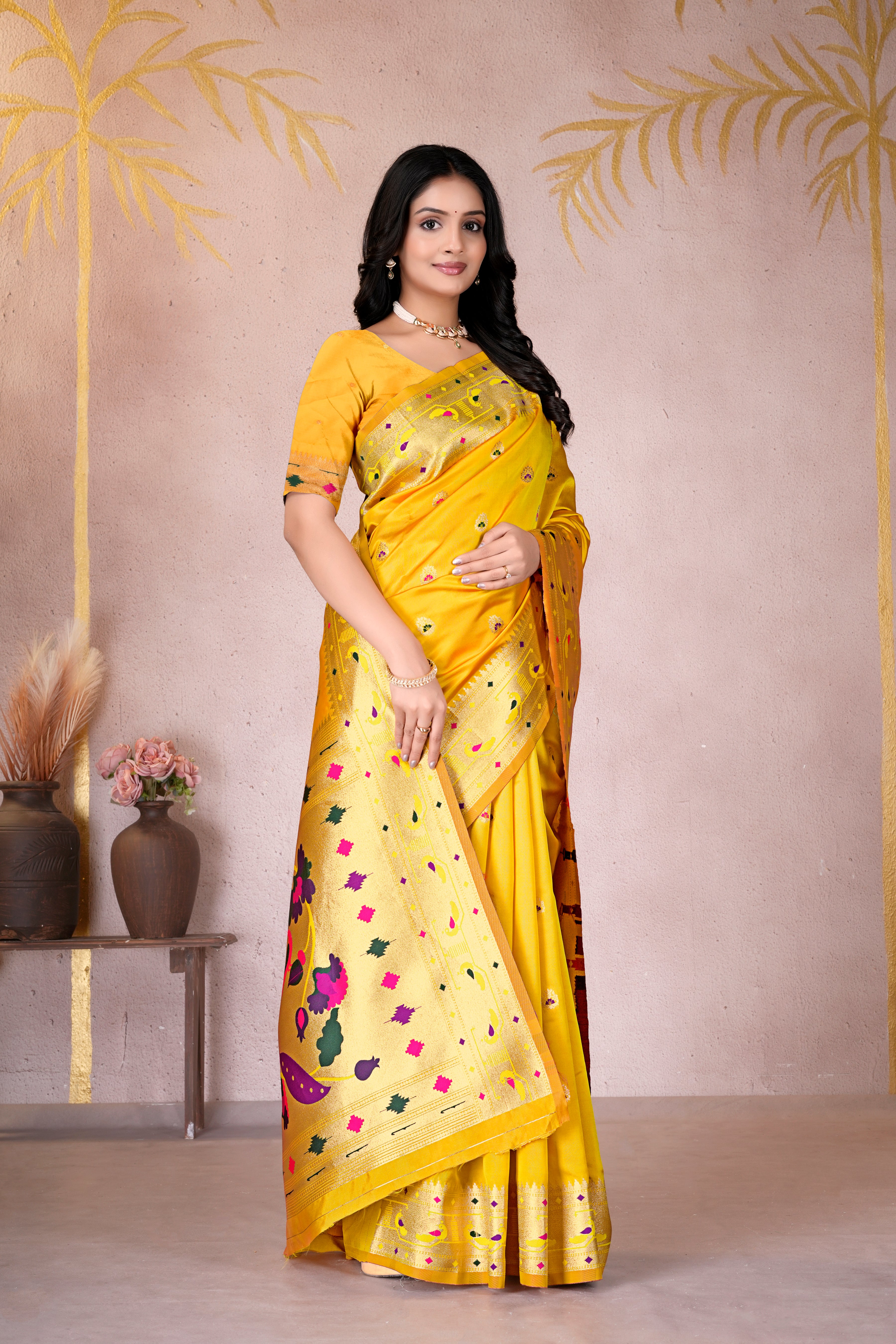 Yellow Silk Woven Paithani Saree With Weaving Zari Work