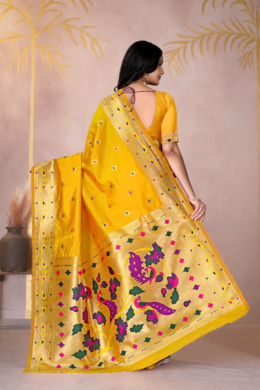 Yellow Silk Woven Paithani Saree With Weaving Zari Work