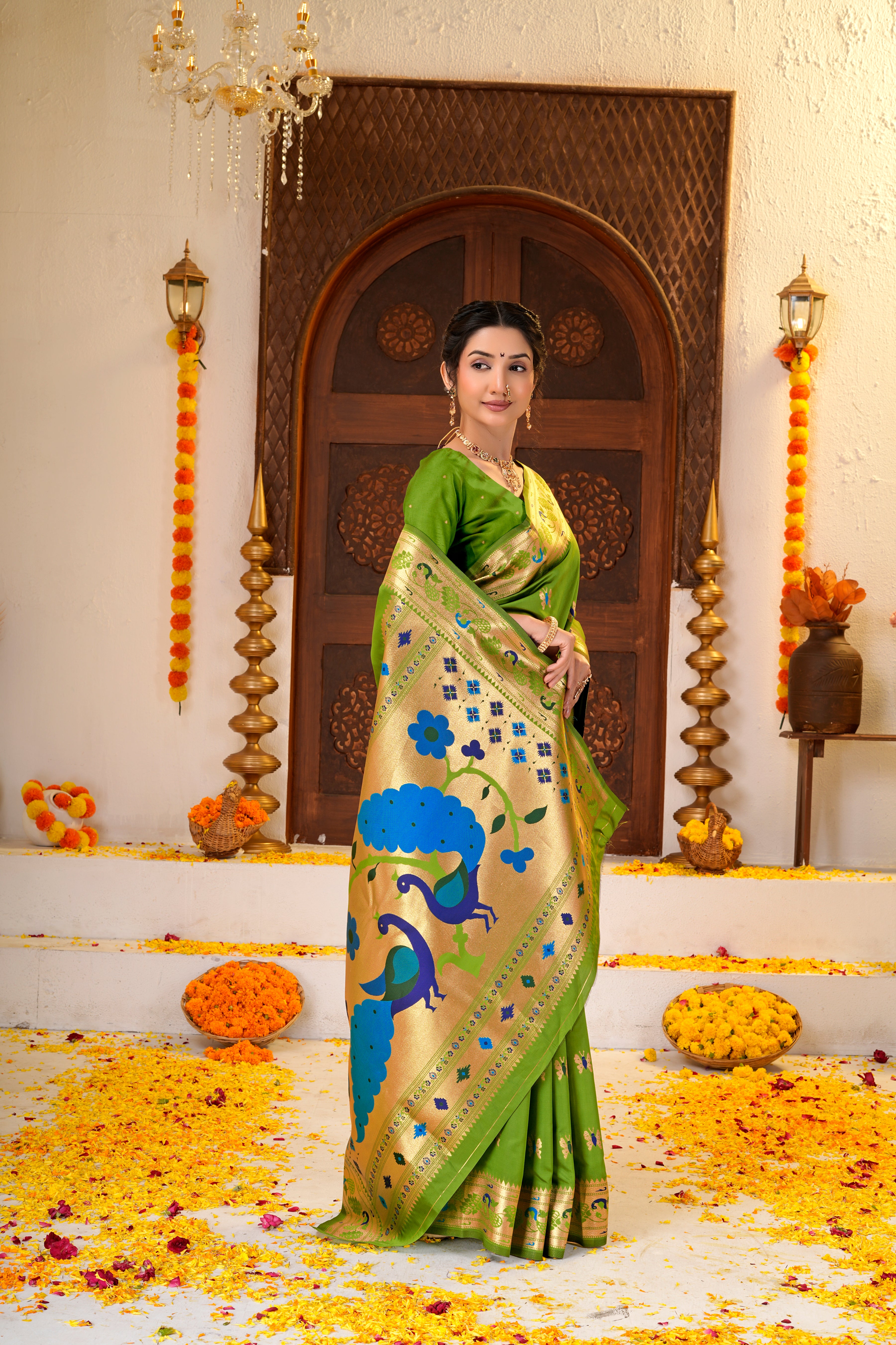 Green Silk Woven Paithani Saree With Weaving Zari Work