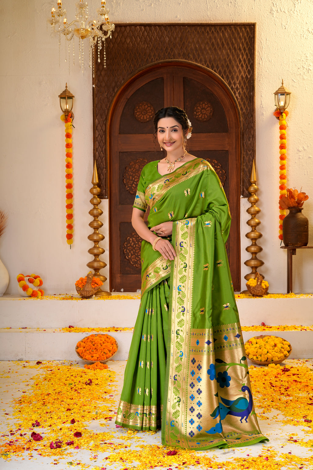 Green Silk Woven Paithani Saree With Weaving Zari Work