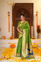 Green Silk Woven Paithani Saree With Weaving Zari Work
