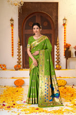 Green Silk Woven Paithani Saree With Weaving Zari Work
