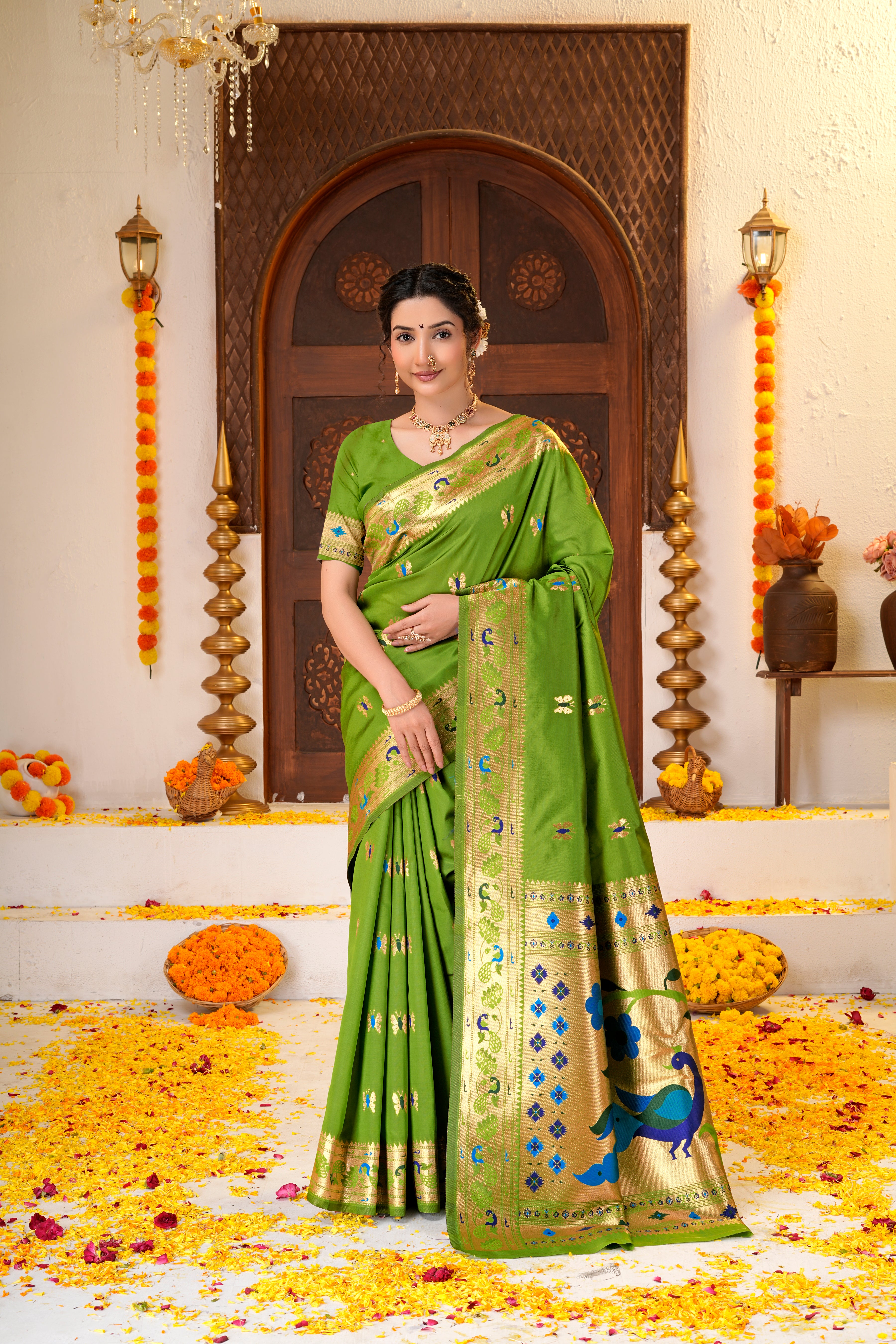 Green Silk Woven Paithani Saree With Weaving Zari Work