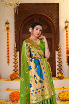 Green Silk Woven Paithani Saree With Weaving Zari Work
