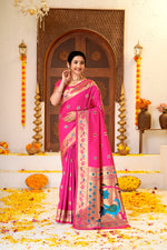 Pink Silk Woven Paithani Saree With Weaving Zari Work