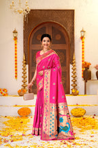 Pink Silk Woven Paithani Saree With Weaving Zari Work
