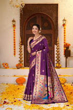Dark Purple Silk Woven Paithani Saree With Weaving Zari Work