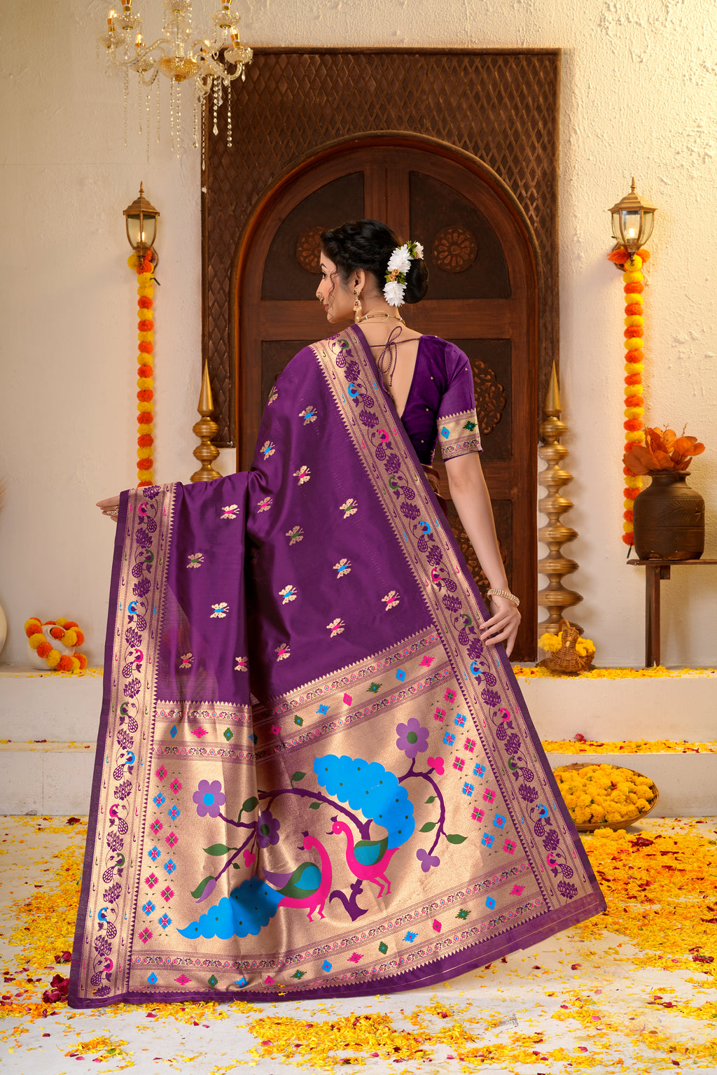 Dark Purple Silk Woven Paithani Saree With Weaving Zari Work