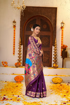 Dark Purple Silk Woven Paithani Saree With Weaving Zari Work