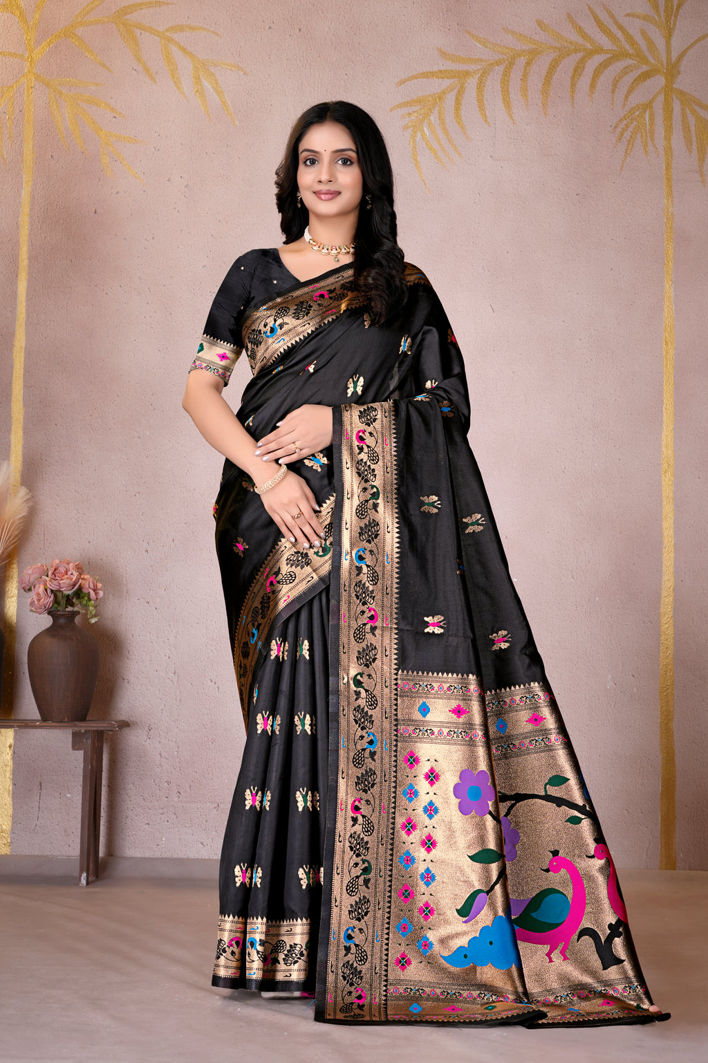 Black Silk Woven Paithani Saree With Weaving Zari Work